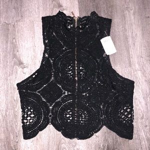 Black high neck lace crop top